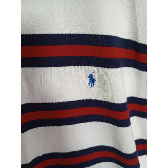 Vintage Ralph Lauren Polo Shirt Mens XL White Red Blue Striped Pony - Picture 7 of 9